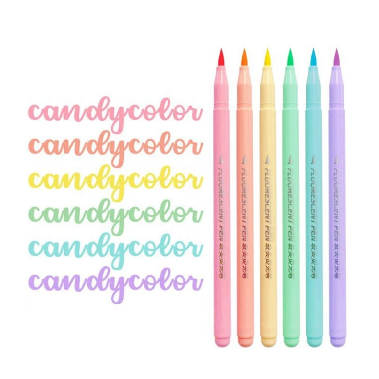 6 Renk Yumuşak Fırça Floresan Kalem Seti Art Color Fosforlu Kalem