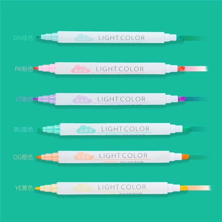 6pcs Dual-tip Pastel Colors Highlighters